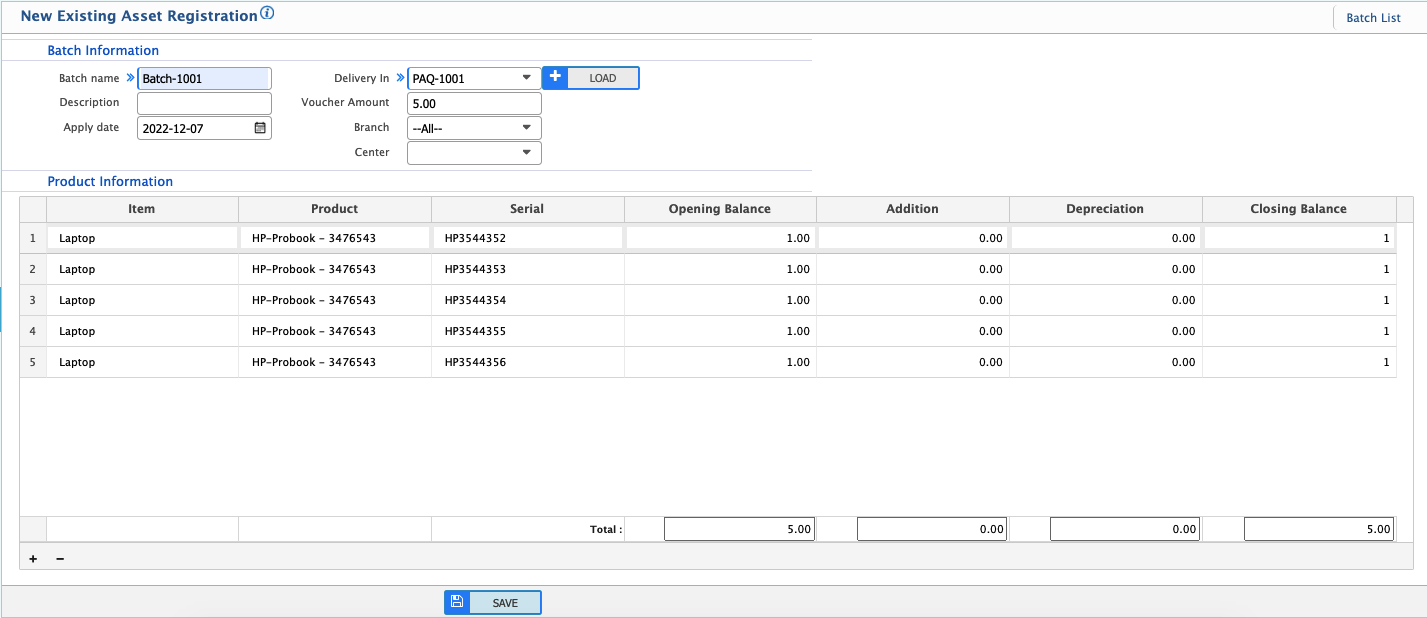 Asset Register System | Prism ERP Docs