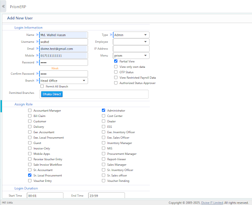 User Administration | Prism ERP Docs