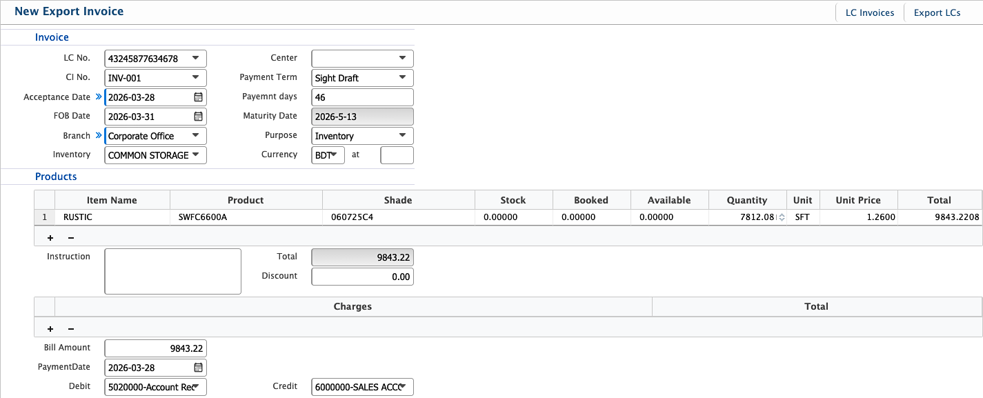 Add Export Invoice