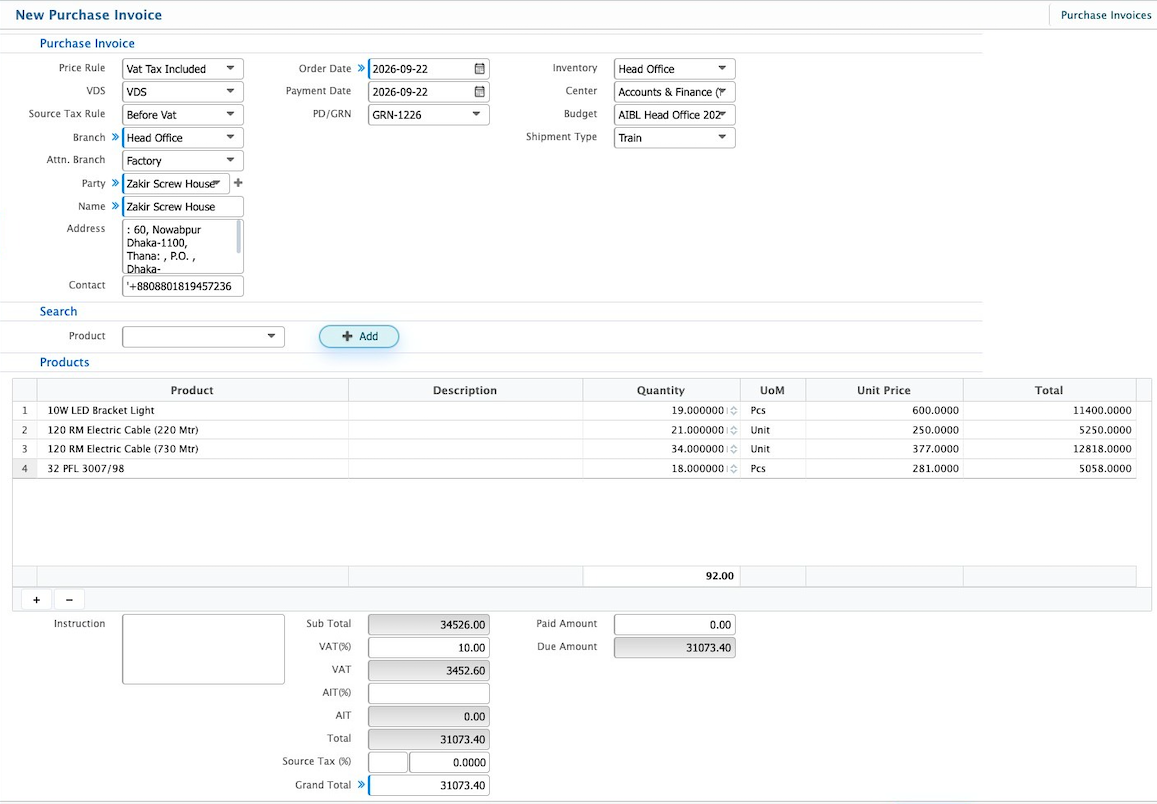 New Purchase Invoice