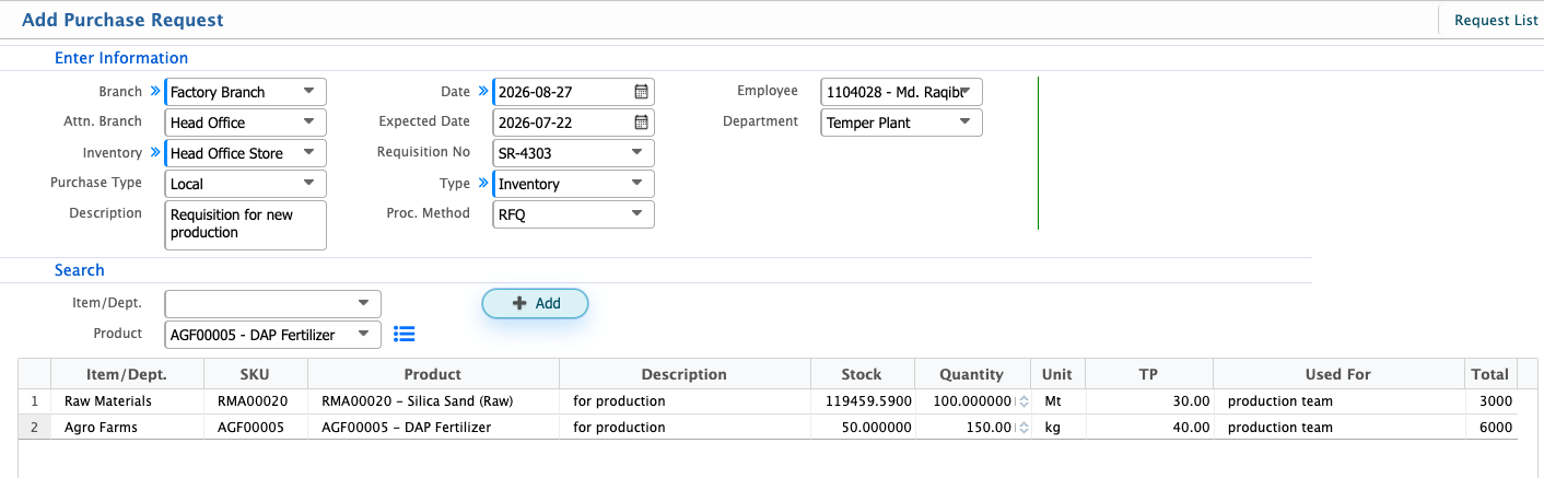 Add Purchase Request