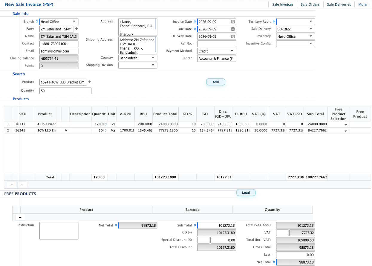 Add Sale Invoice
