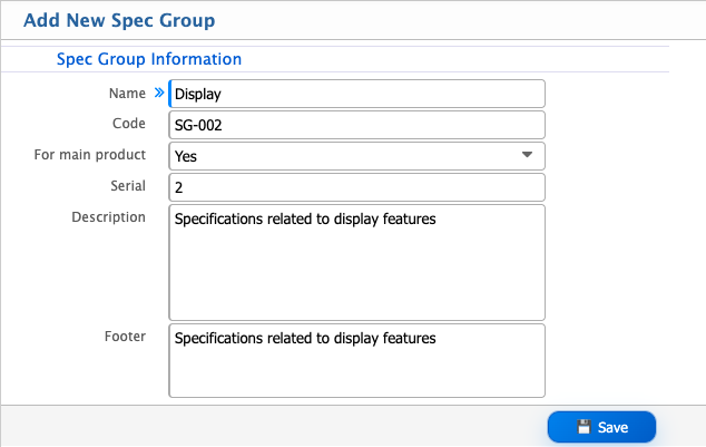 Add New Specification Group