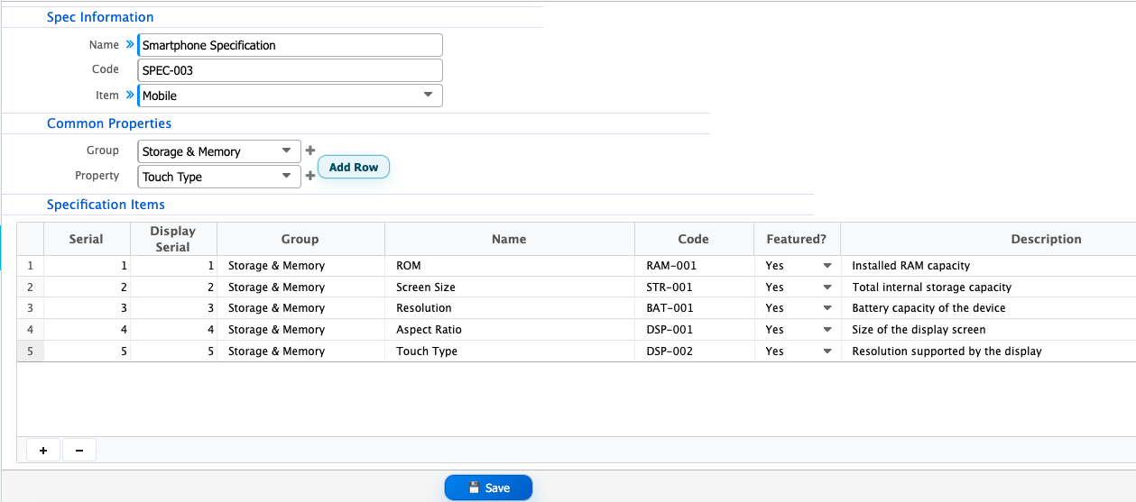 New Specification Template