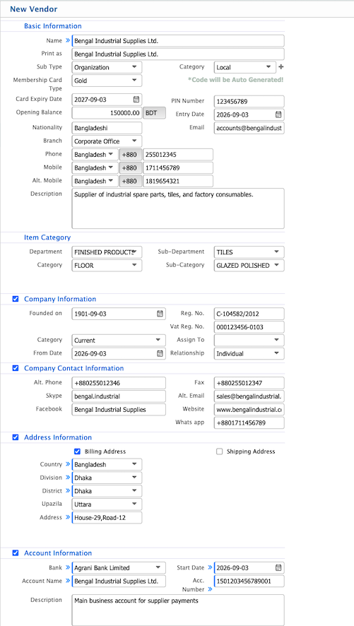 Add New Vendor