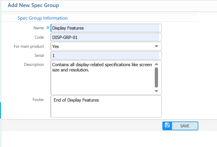 Add New Specification Group