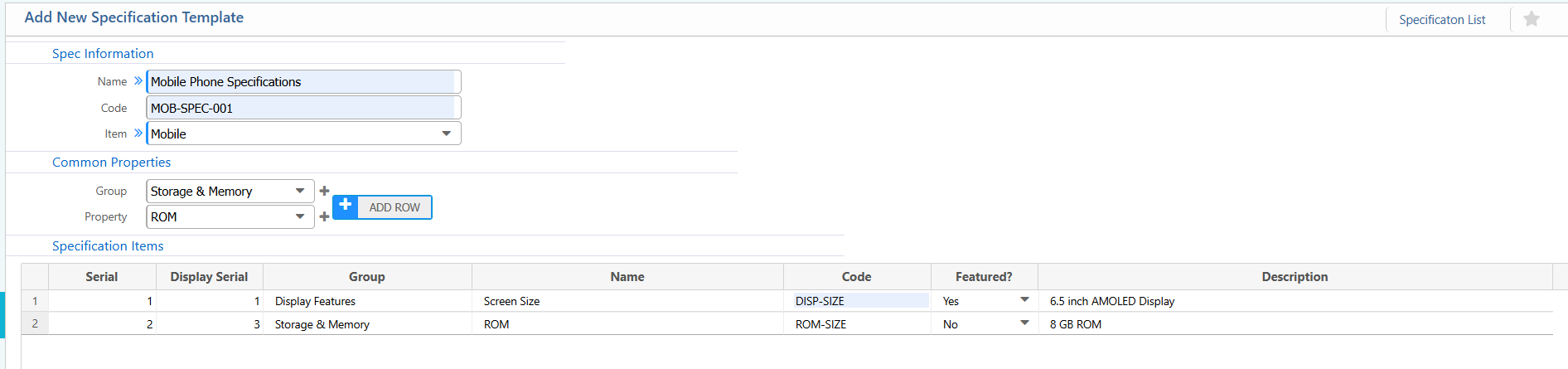 New Specification Template
