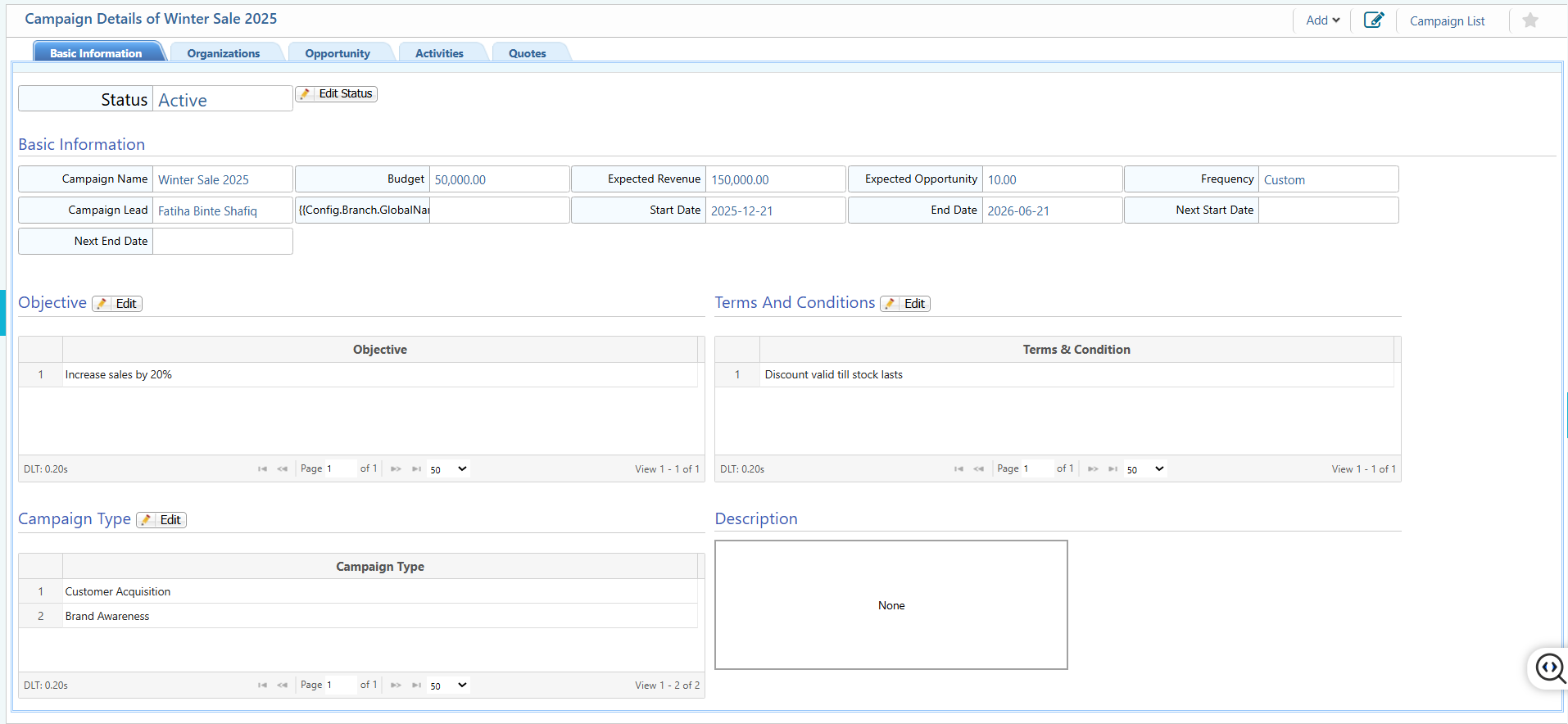 Campaign Details View