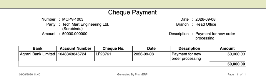 Cheque Payment Report