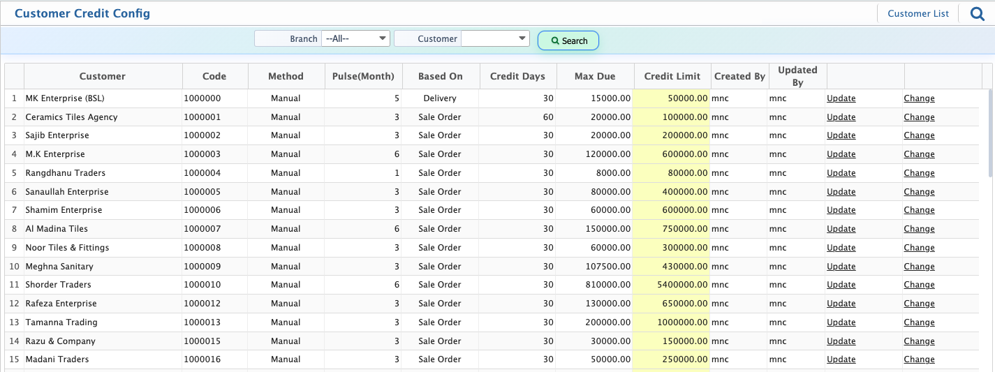Customer Credit Config