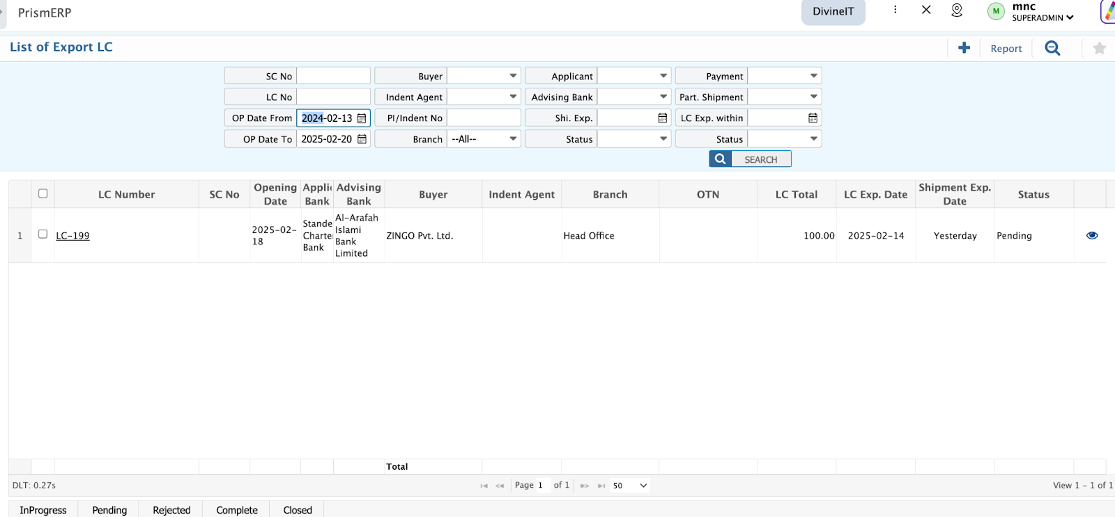 Export Letter of Credit | Prism ERP Docs