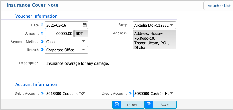 Insurance Cover Note