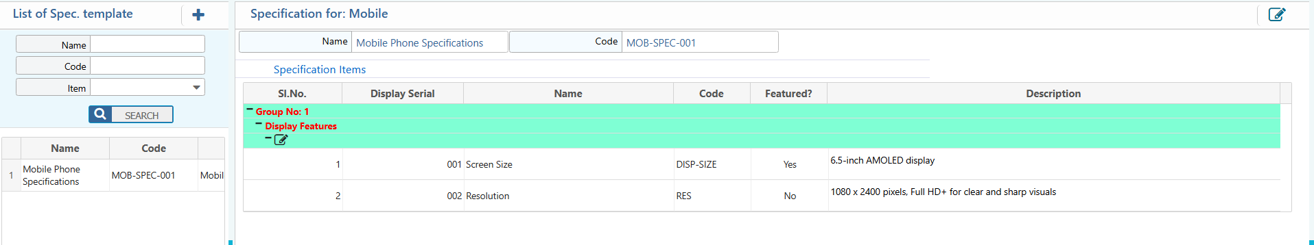 List Of Specification Template