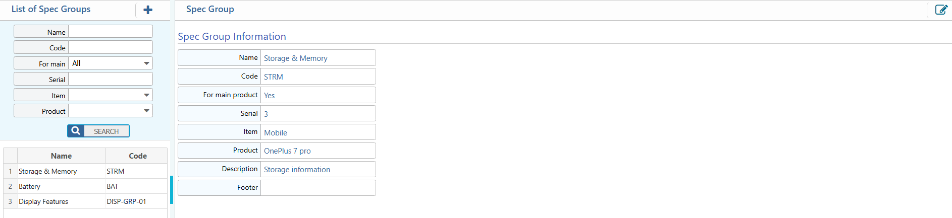 List of Specification Group