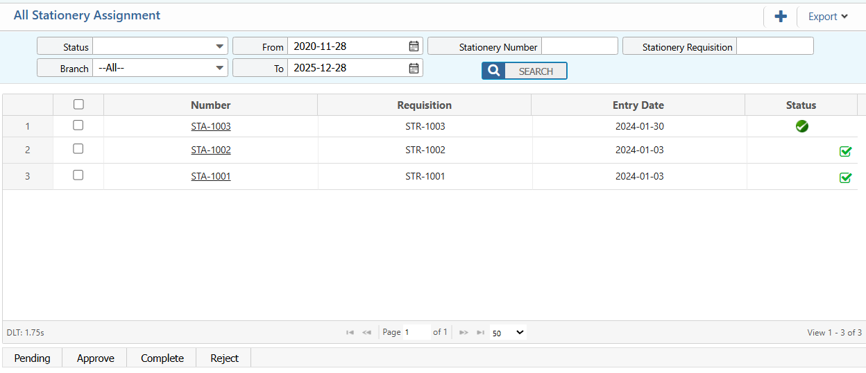 List of Stationery Requisitions