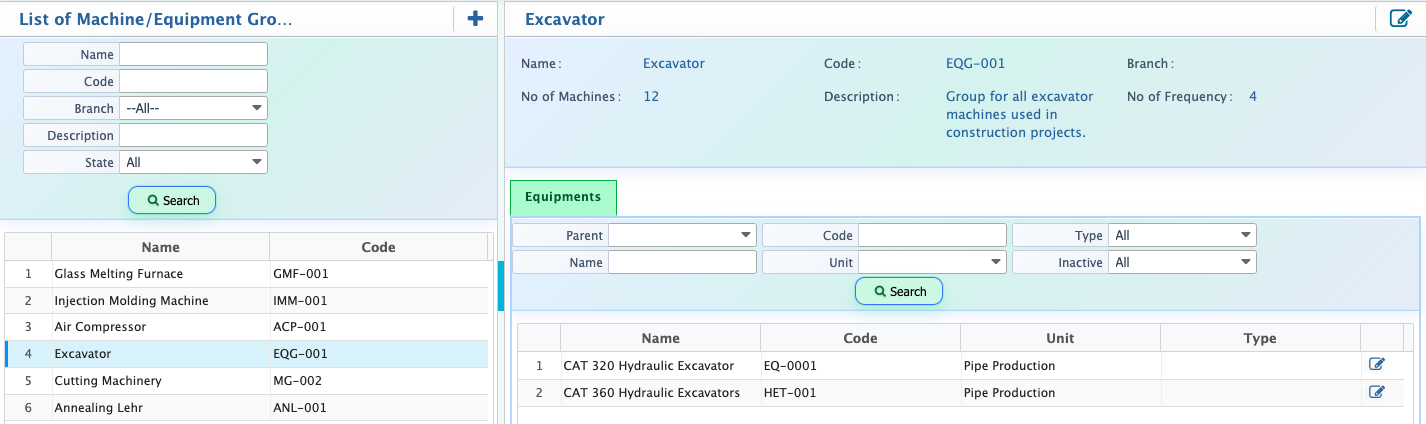list of  Equipment Group