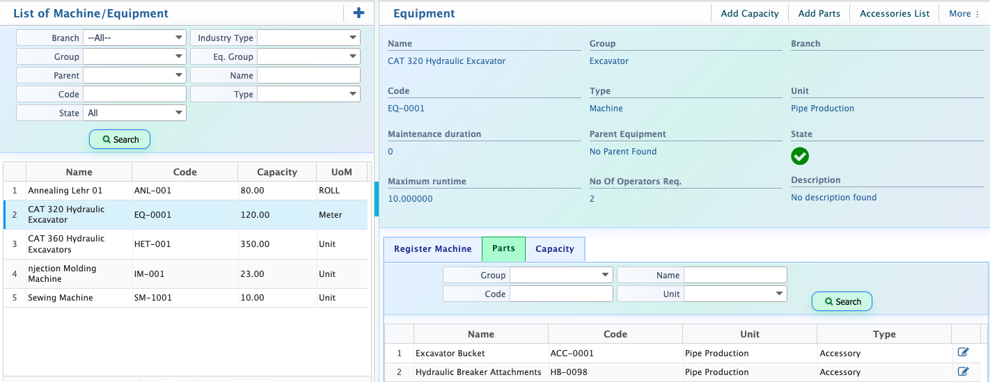 Equipment/Machine List