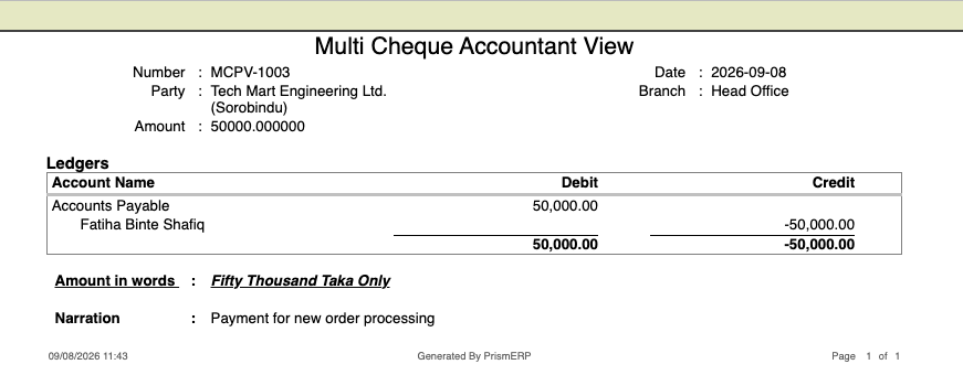 Multi Cheque Accountant View