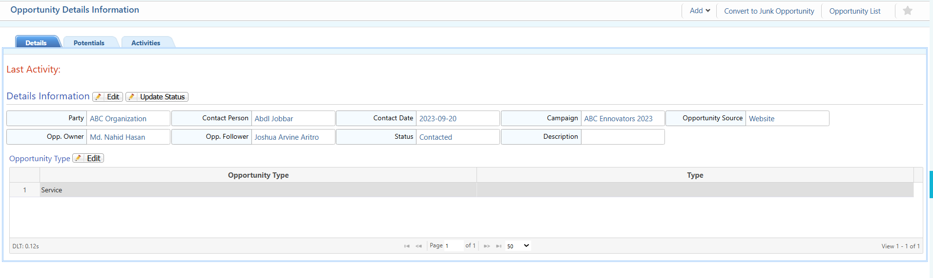 Opportunity Details View