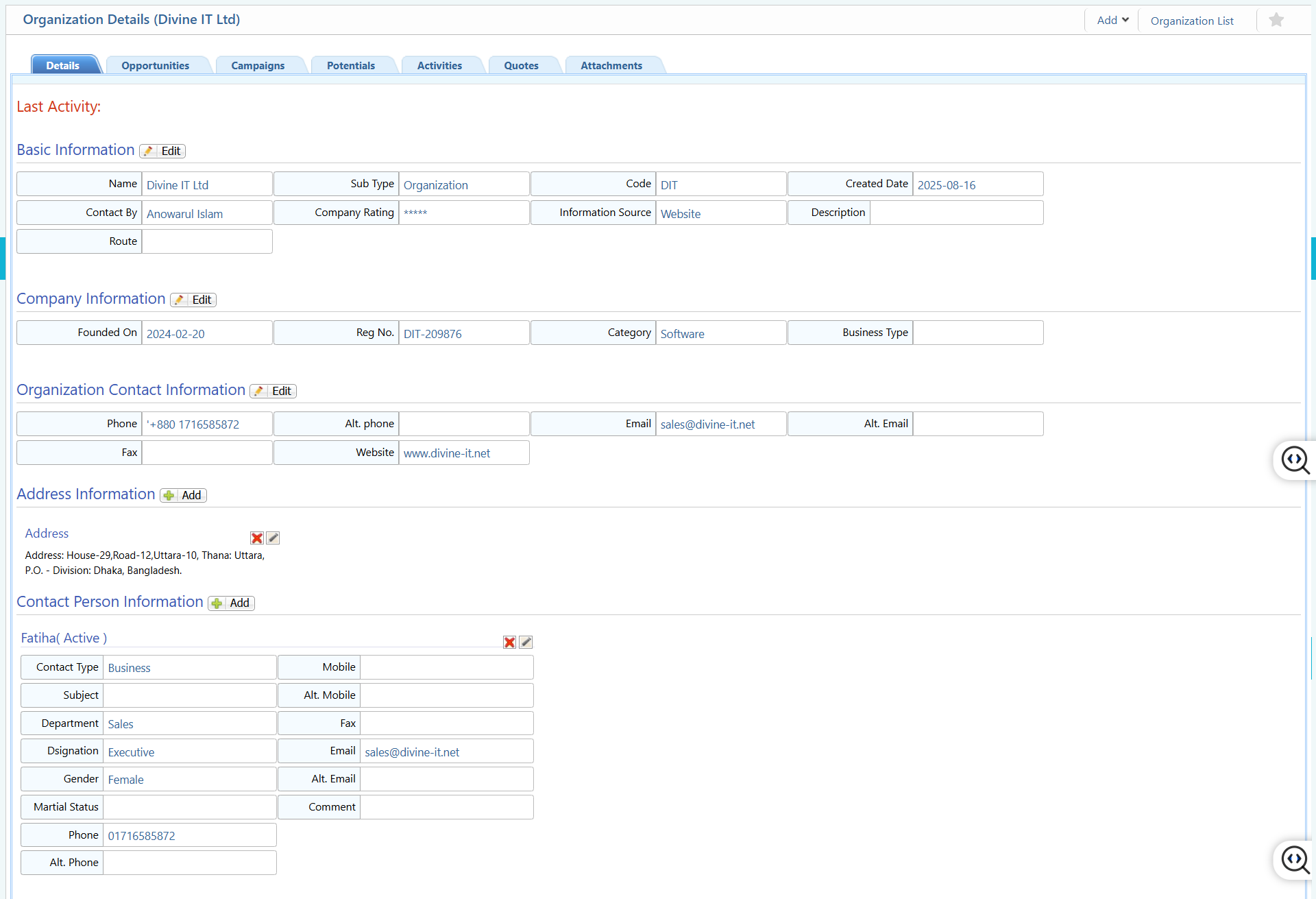 Organizations Details View