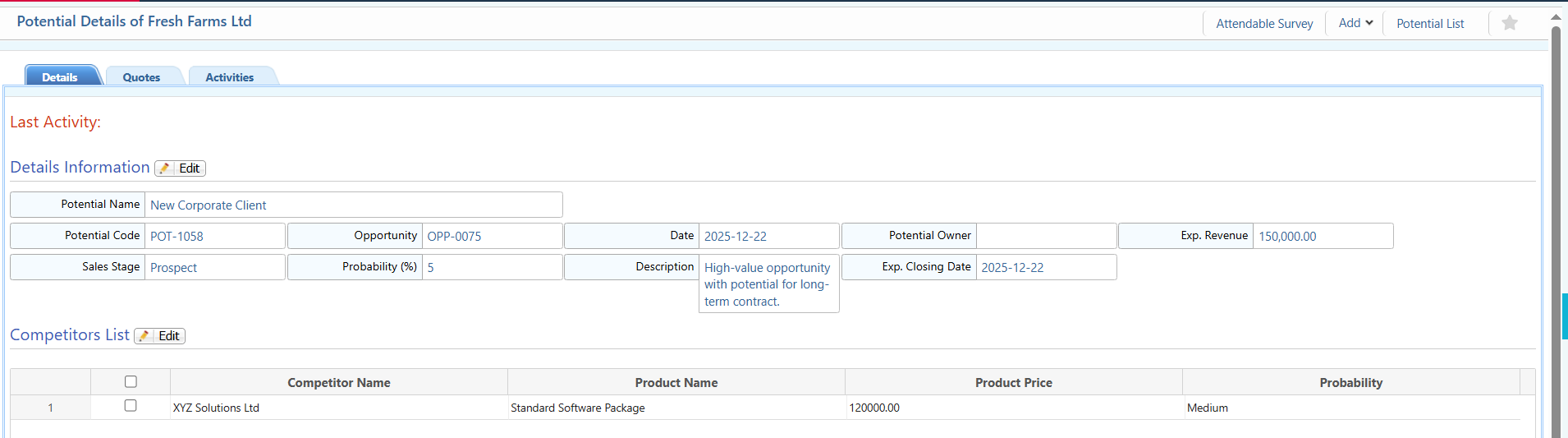 Potential Details View