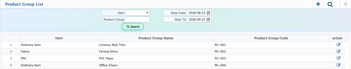 Product Group List