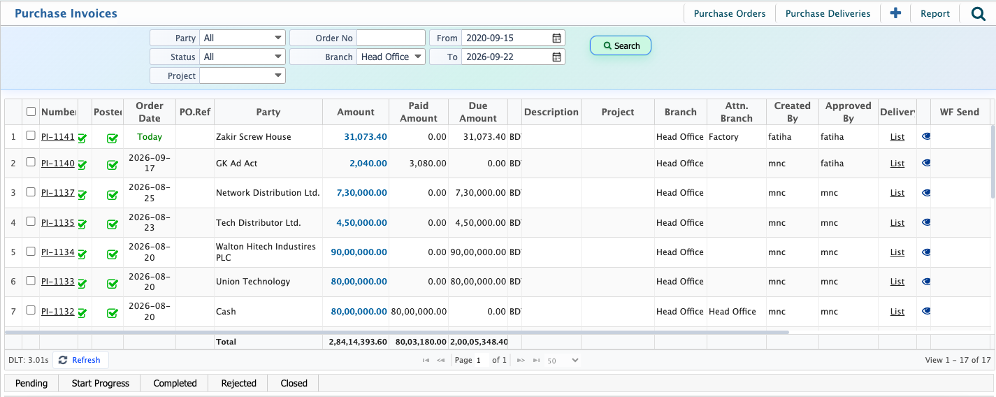 Search Purchase Invoices
