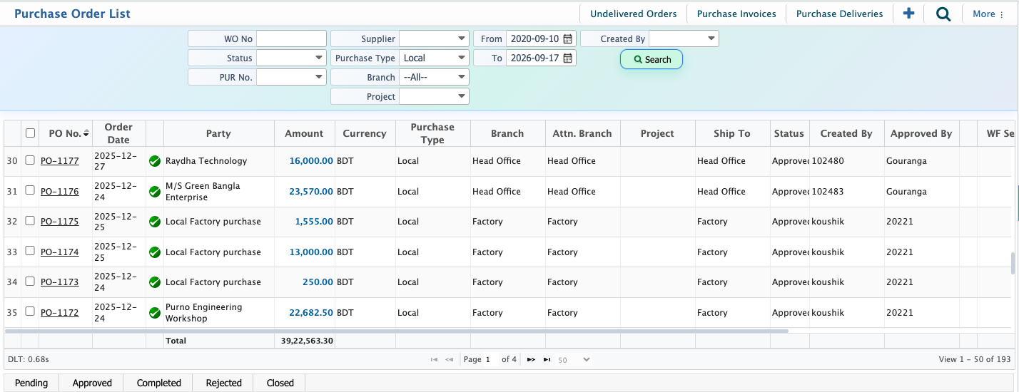 Purchase Order List