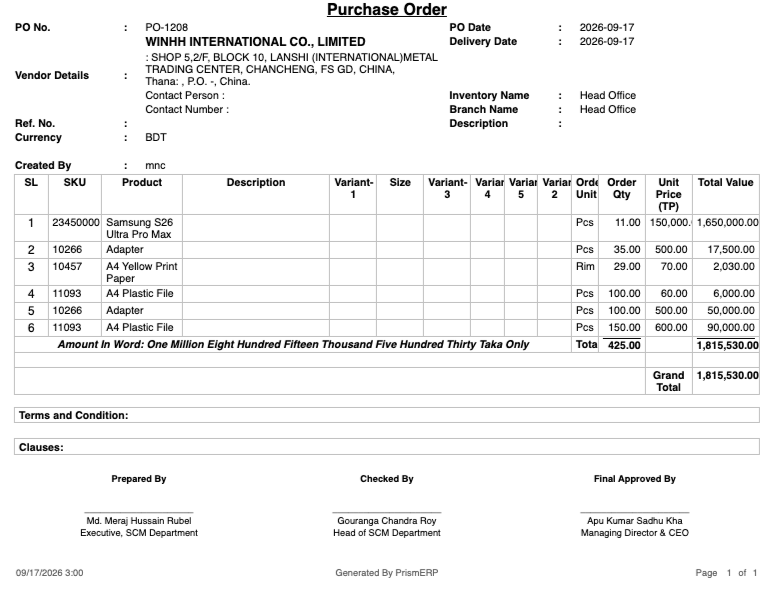 Purchase Order Report