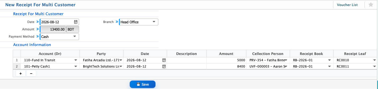 New Receipt for Multi-Customer