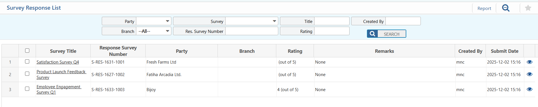 Survey Response List