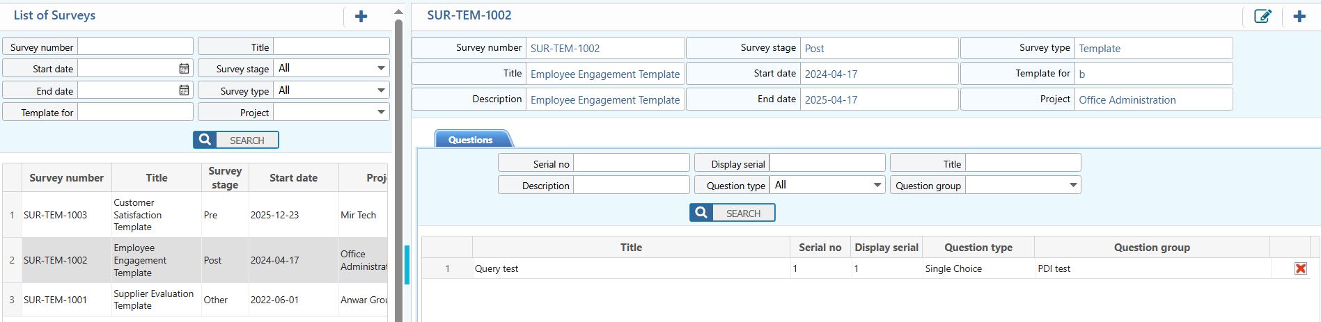 Survey Template List