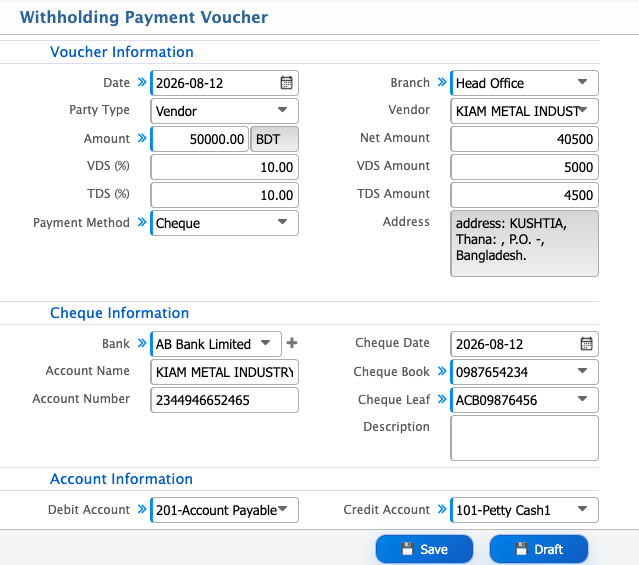 Withholding Payment Voucher