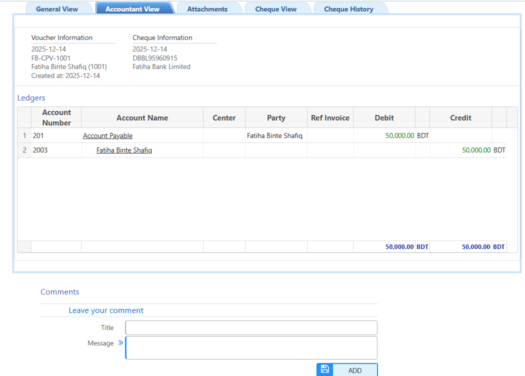 Issue Cheques Accountant View