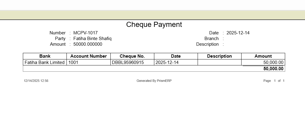 Cheque Payment Report