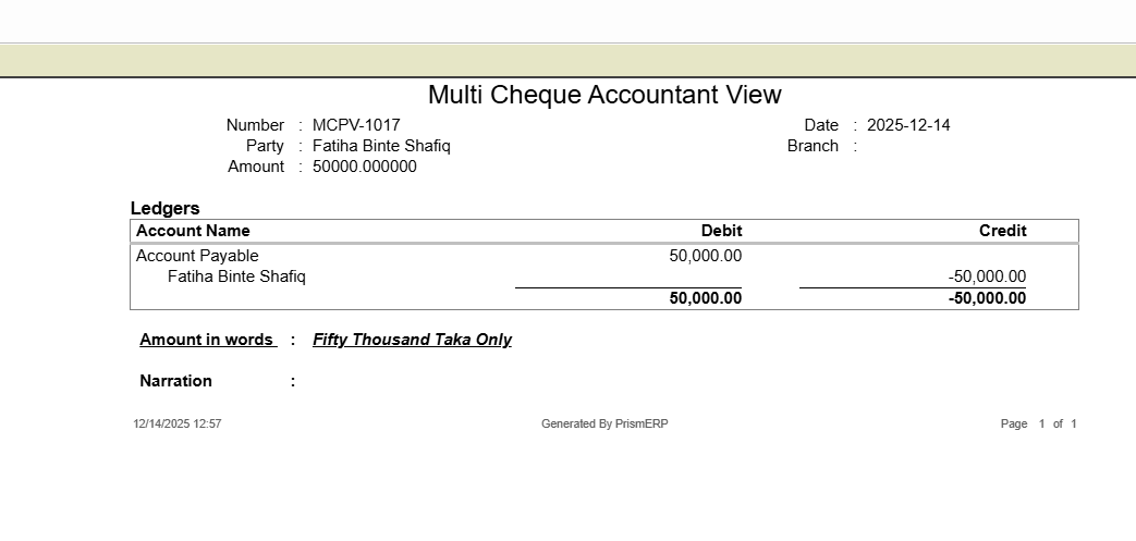 Multi Cheque Accountant View