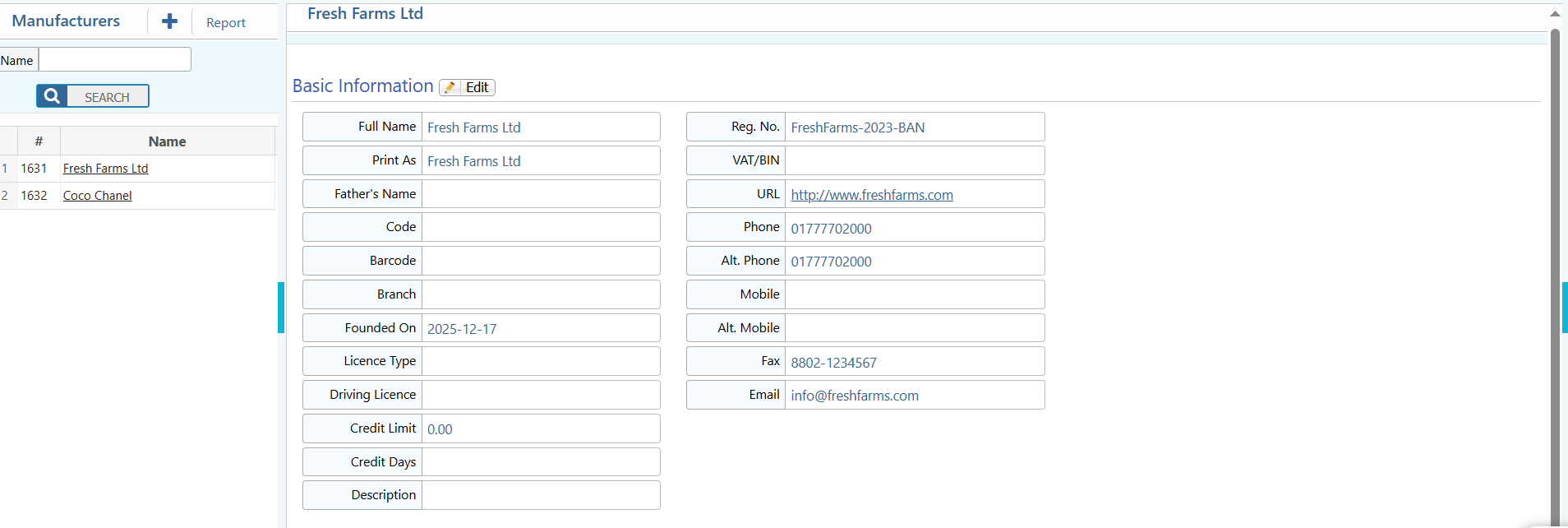 List of Product Manufacturer