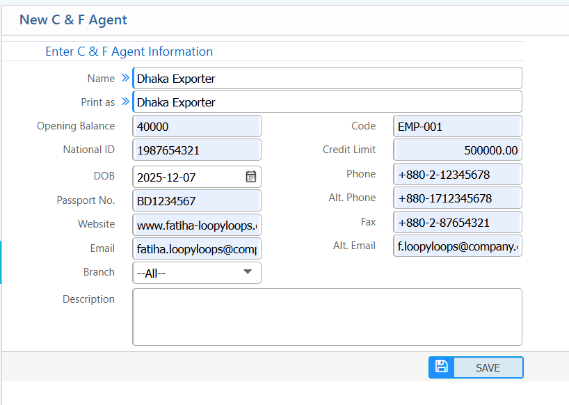 Add new C&amp;F Agent
