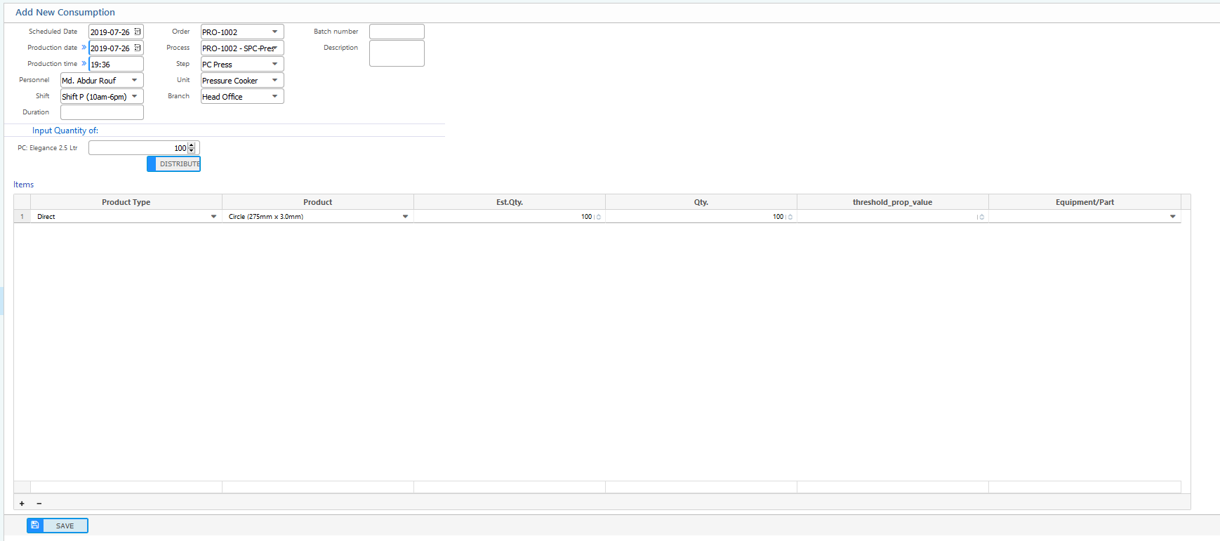 Material Consumption