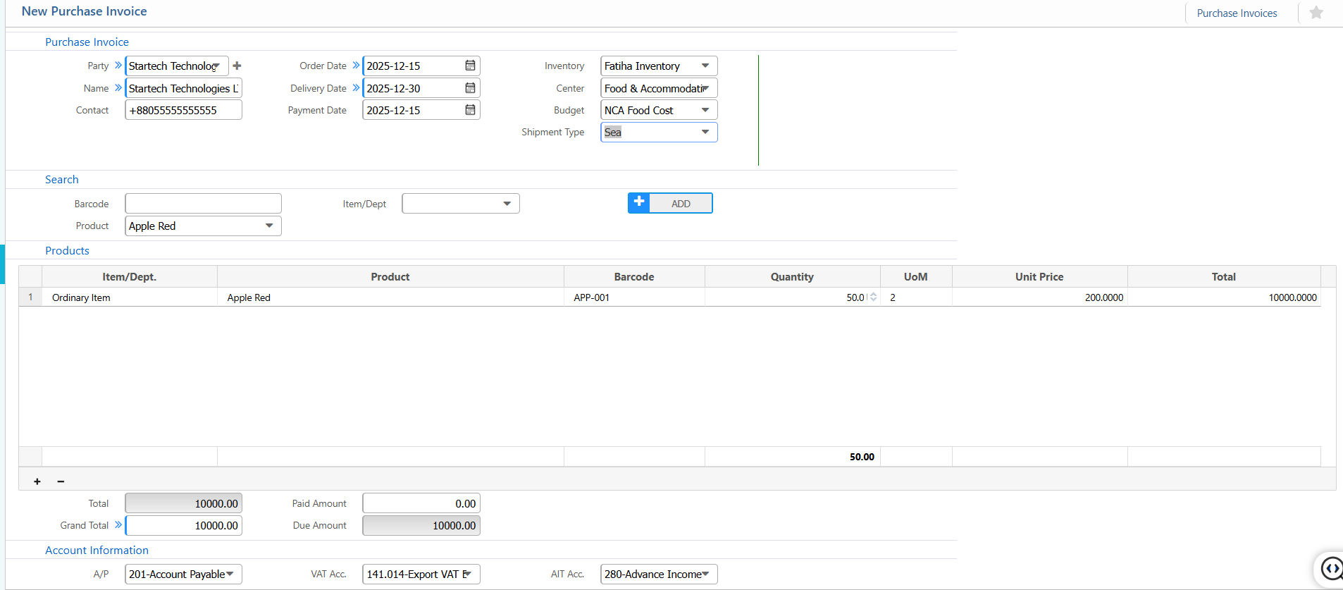 New Purchase Invoice