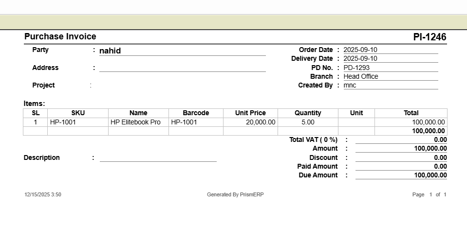 Purchase Invoice Report