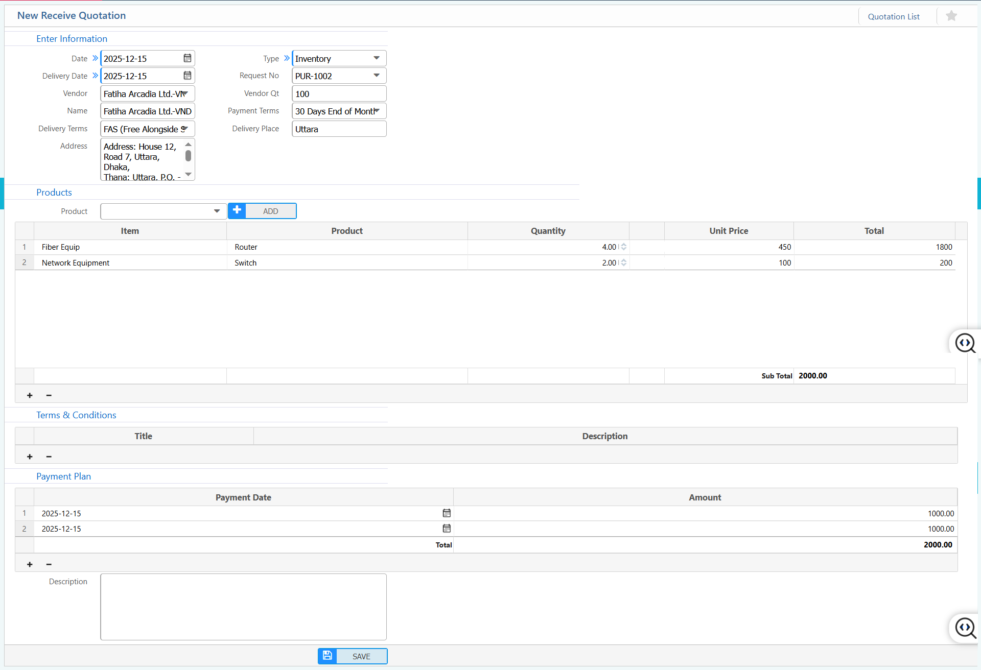 New Receive Quotation