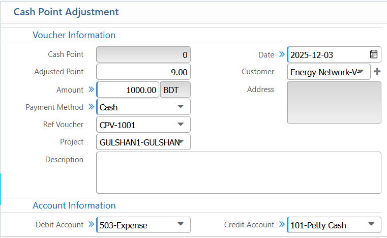 Cash Point Adjustment
