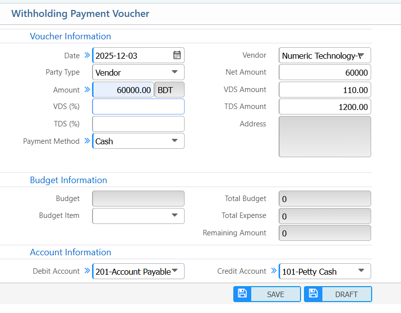 Withholding Payment Voucher